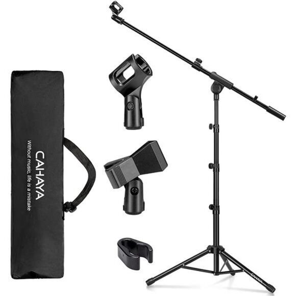 Microphone Stand Boom Arm Floor Mic Stands Tripod Foldable with 2 Mic Clip